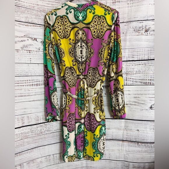 Yoana Baraschi Dress Womens Size 4 Silk Paisley satin Belted Button up Mini - Picture 5 of 14